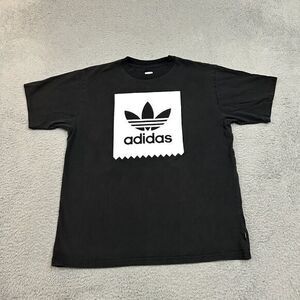 Adidas Shirt Mens Large Black White Short Sleeve Crew Neck Skateboarding Trefoil
